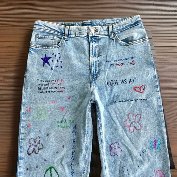 Wild Fable Jeans Size 12 Doodle 90s Relaxed Straight High Rise Y2K Rave Retro - Picture 2 of 10